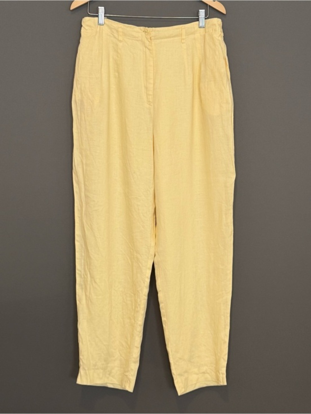 vtg 90s JSong Collection Butter Yellow Linen Tapered Ankle Pants 14 Minimalist